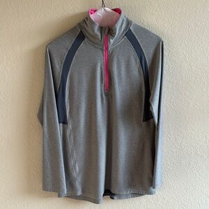 Champion Gray Zip-Up Sweater with Pink Accents